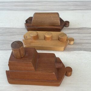 Handmade wooden train building set.